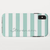 Classic Aqua Mint Stripes Patroon Monogrammen Case-Mate iPhone Case (Achterkant (horizontaal))