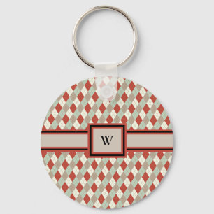 Classic Argyle, Red Tan Green Cream Monogramed Sleutelhanger