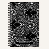 Classic Art Deco Antraciet  Pauw Patroon Notitieboek (Voorkant)