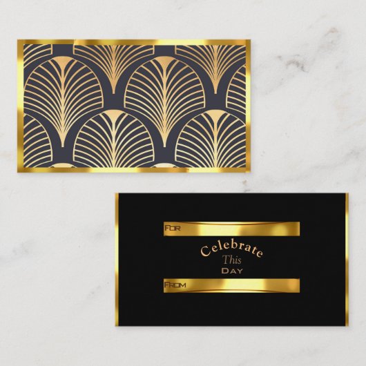 Classic Art Deco Fan Design Gold, Sm. Cadeaulabel Informatiekaartje (Voorkant / Achterkant)