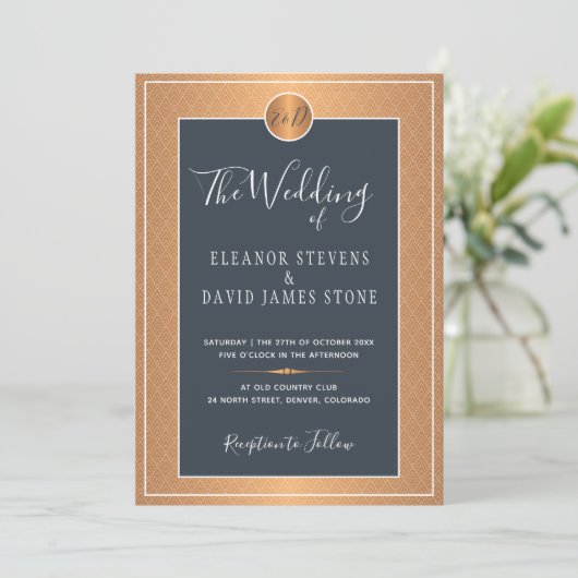 Classic Art Deco glam marvy kopergoudbruiloft Kaart (Staand voorkant)