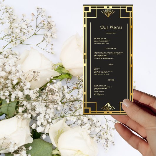 Classic Art Deco Gold op Zwart  Diner Menu