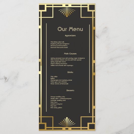 Classic Art Deco Gold op Zwart  Diner Menu (Voorkant)