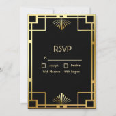 Classic Art Deco Gold op zwarte RSVP-kaart Kaart (Voorkant)