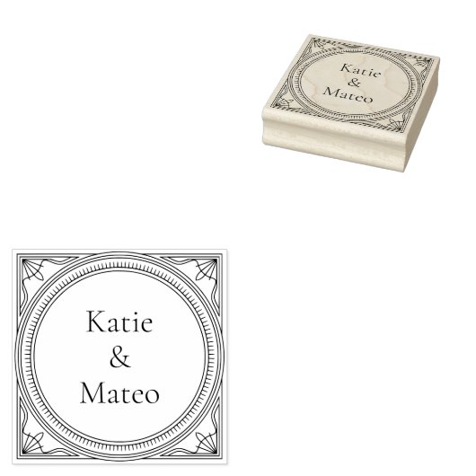 Classic Art Deco Wooden Couple's Names Rubberstempel (Gestempeld)