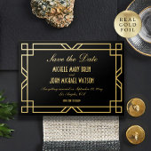 Classic  Art Deco Zwart Goud Save the Date Folie Uitnodiging
