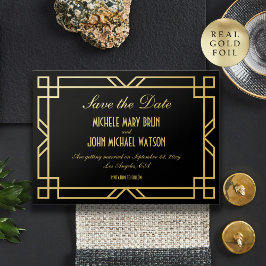 Classic Art Deco Zwart Goud Save the Date Folie Uitnodiging