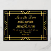 Classic  Art Deco Zwart Goud Save the Date Folie Uitnodiging (Voorkant)