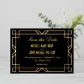 Classic  Art Deco Zwart Goud Save the Date Folie Uitnodiging (Staand Voorkant)
