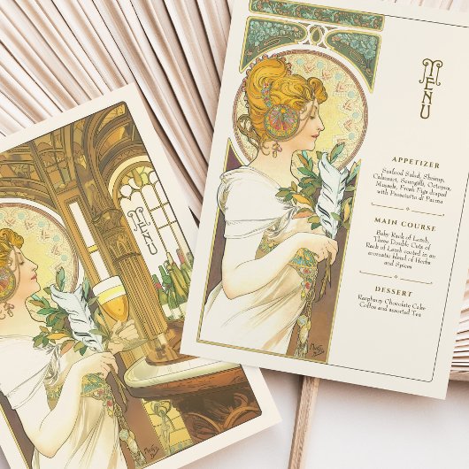 Classic Art Nouveau Wedding Menu Kaart Vintage