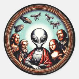 Classic Art ontmoet buitenaardse Humor Funny SciFi Ronde Sticker