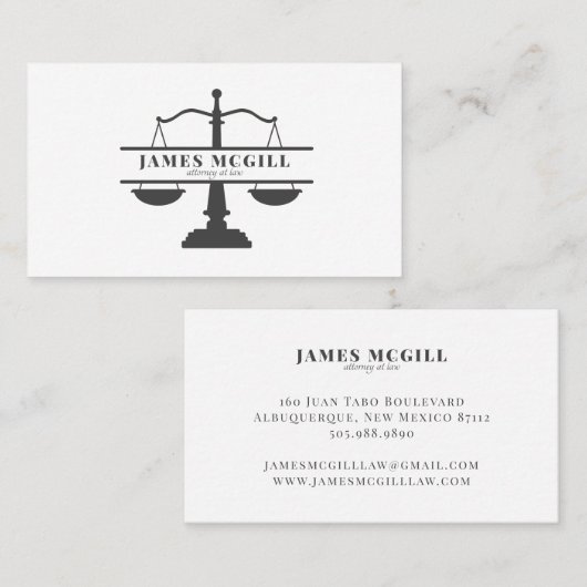 Classic Attorney Lawyer Justice Scale Visitekaartje (Voorkant / Achterkant)