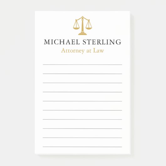 Classic Attorney Scales of Justice Black Gold Post-it® Notes (Voorkant)