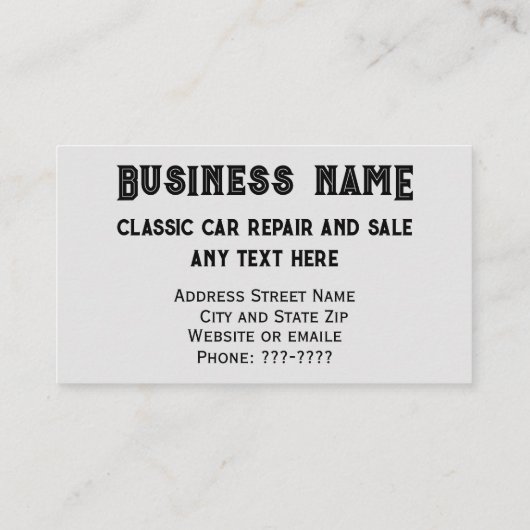 Classic auto reparatie en verkoop  Visitekaartje (Achterkant)