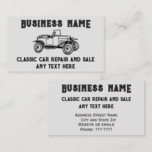 Classic auto reparatie en verkoop  Visitekaartje (Voorkant / Achterkant)