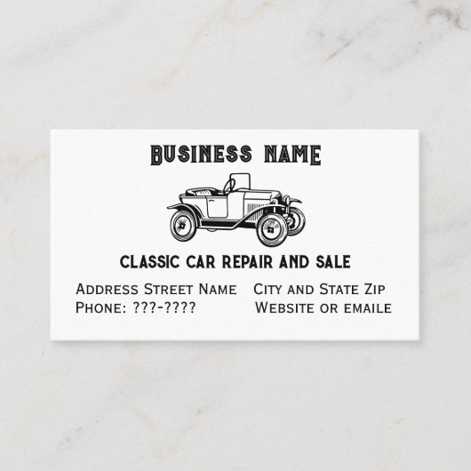 Classic auto reparatie en verkoop Visitekaartje (Voorkant)