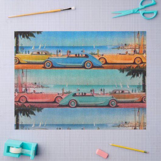 CLASSIC-AUTO'S OP DE SEASIDE-WEG TISSUEPAPIER (Craft)