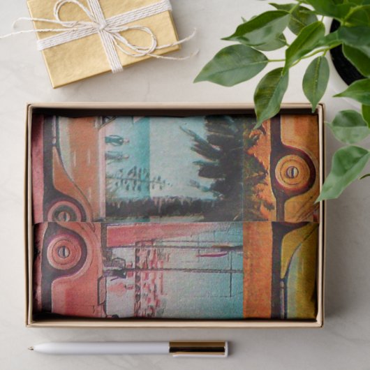 CLASSIC-AUTO'S OP DE SEASIDE-WEG TISSUEPAPIER (Geschenk)