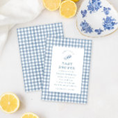 Classic Baby Boy Blue Rattle Gingham Baby shower Kaart