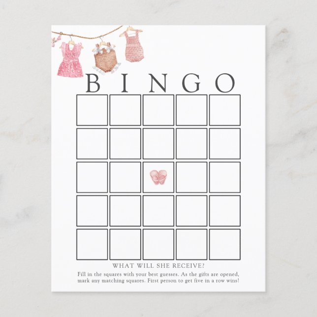 Classic Baby Girl Baby Bingo Game Kaart (Voorkant)