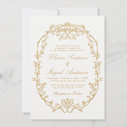 Classic Barok Victoriaans Blauw bruiloft Inv Kaart (Voorkant)