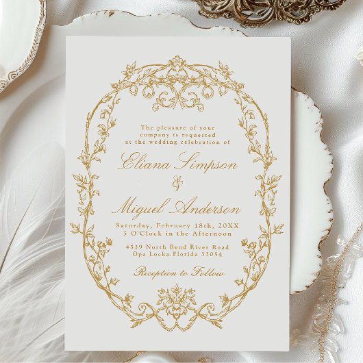 Classic  Barok Victoriaans Blauw bruiloft Inv Kaart