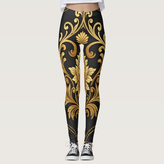 Classic Baroque Ornamental Gold  Luxury  Leggings (Voorkant)
