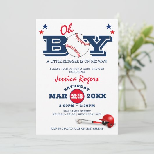 Classic Baseball Oh Boy Baby shower Kaart (Staand voorkant)