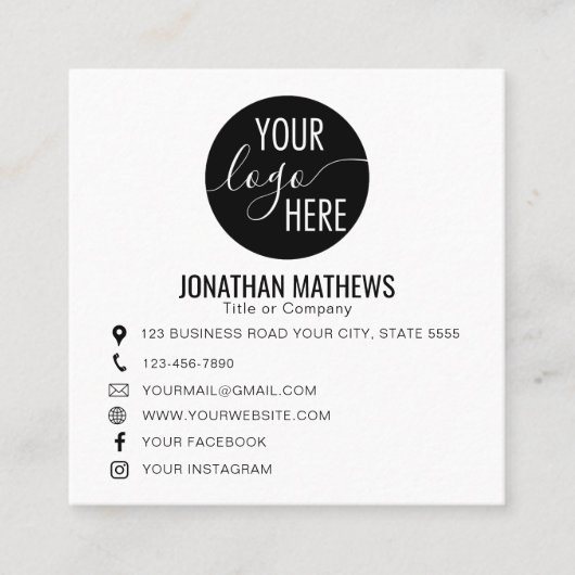 Classic Basic Professional Bedrijf Logo QR Code Vierkante Visitekaartje (Voorkant)