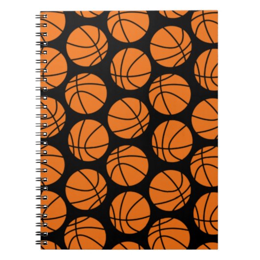 Classic Basketball Pattern on Black Notitieboek (Voorkant)