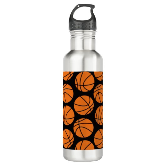 Classic Basketball Pattern on Black Waterfles (Voorkant)