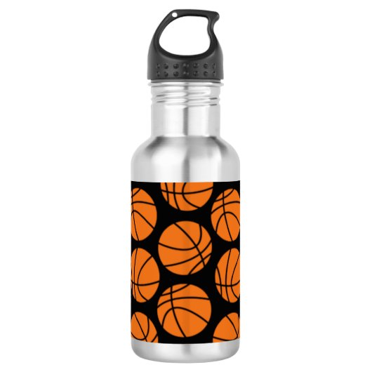 Classic Basketball Pattern on Black Waterfles (Voorkant)