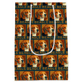 Classic Beagle Portret Retro Stijl Medium Cadeauzakje (Achterkant)