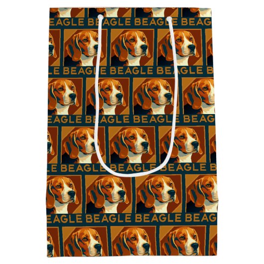 Classic Beagle Portret Retro Stijl Medium Cadeauzakje (Achterkant)