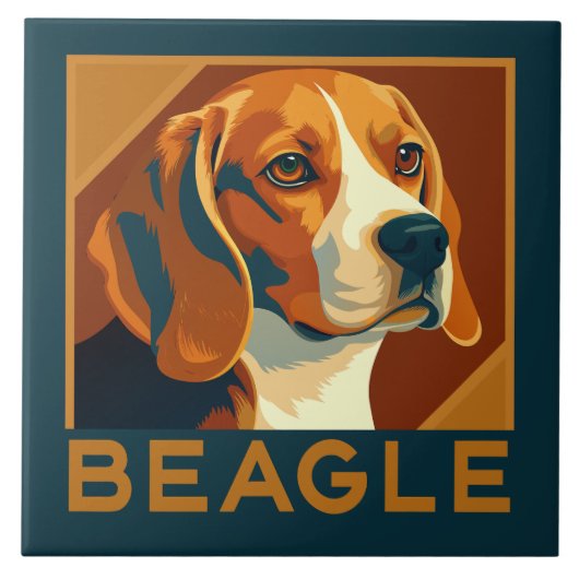 Classic Beagle Portret Retro Stijl Tegeltje (Voorkant)