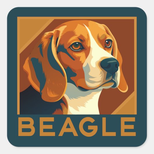 Classic Beagle Portret Retro Stijl Vierkante Sticker (Voorkant)