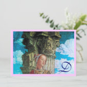 CLASSIC BEAUTY MONOGRAM helder antiek blauw roze Kaart (Staand voorkant)