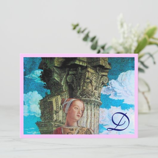 CLASSIC BEAUTY MONOGRAM helder antiek blauw roze Kaart (Staand voorkant)