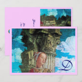 CLASSIC BEAUTY MONOGRAM helder antiek blauw roze Kaart (Voorkant / Achterkant)