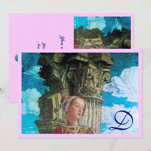 CLASSIC BEAUTY MONOGRAM helder antiek blauw roze Kaart (Voorkant / Achterkant)