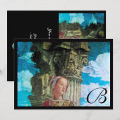 CLASSIC BEAUTY MONOGRAM, helder antiek blauw zwart Kaart (Voorkant / Achterkant)