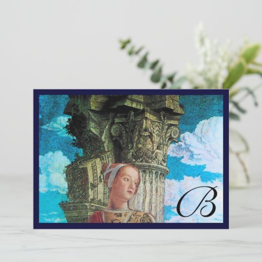 CLASSIC BEAUTY MONOGRAM, helder antiek blauw zwart Kaart (Staand voorkant)