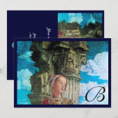 CLASSIC BEAUTY MONOGRAM, helder antiek blauw zwart Kaart (Voorkant / Achterkant)