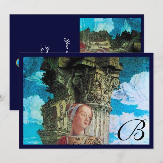 CLASSIC BEAUTY MONOGRAM, helder antiek blauw zwart Kaart (Voorkant / Achterkant)