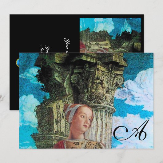 CLASSIC BEAUTY MONOGRAM, helder antiek blauw zwart Kaart (Voorkant / Achterkant)