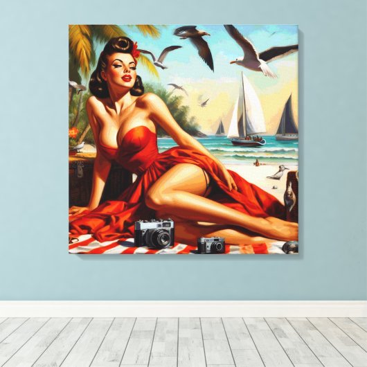 Classic  Beauty Pinup Canvas Afdruk (Insitu (Houten vloer))