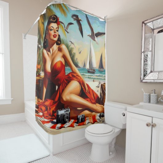 Classic  Beauty Pinup Douchegordijn (In situ)