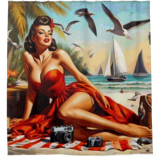 Classic  Beauty Pinup Douchegordijn (Voorkant)