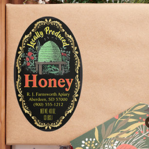Classic Beehive Local Honey Jar Ovale Sticker
