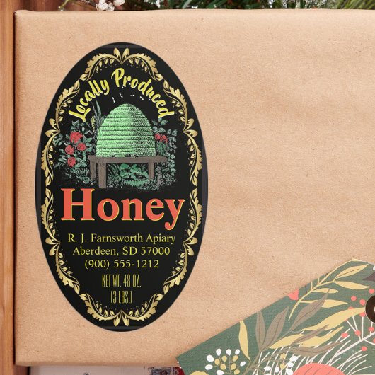 Classic Beehive Local Honey Jar Ovale Sticker